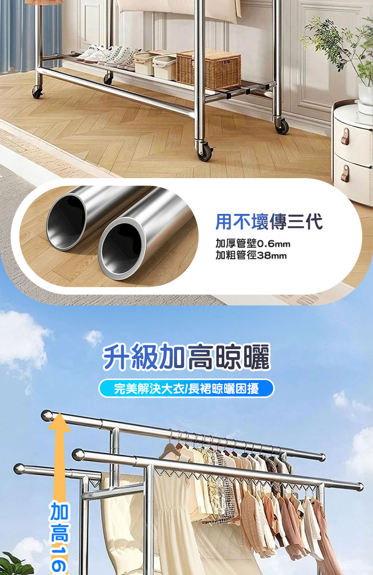 2 米不鏽鋼三桿衣架 商品詳情 5